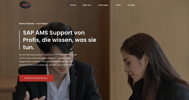 Startseite von mit-ams.de mit Hero-Bild und Beratungsangebot
